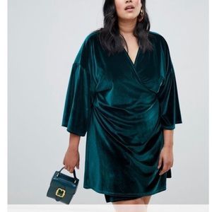 Boohoo Emerald green wrap mini dress